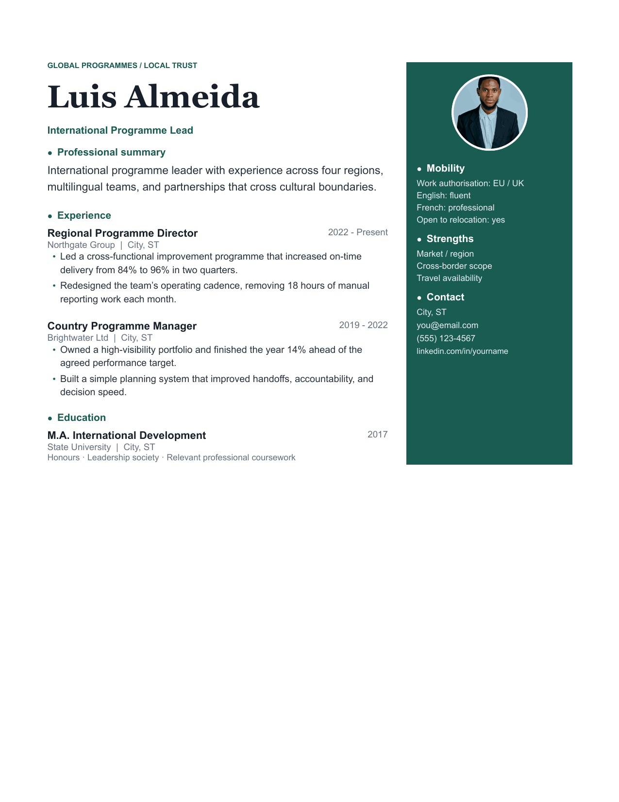Atlas resume template preview