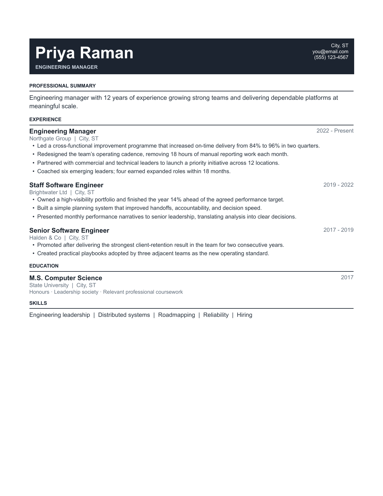 Compact resume template preview