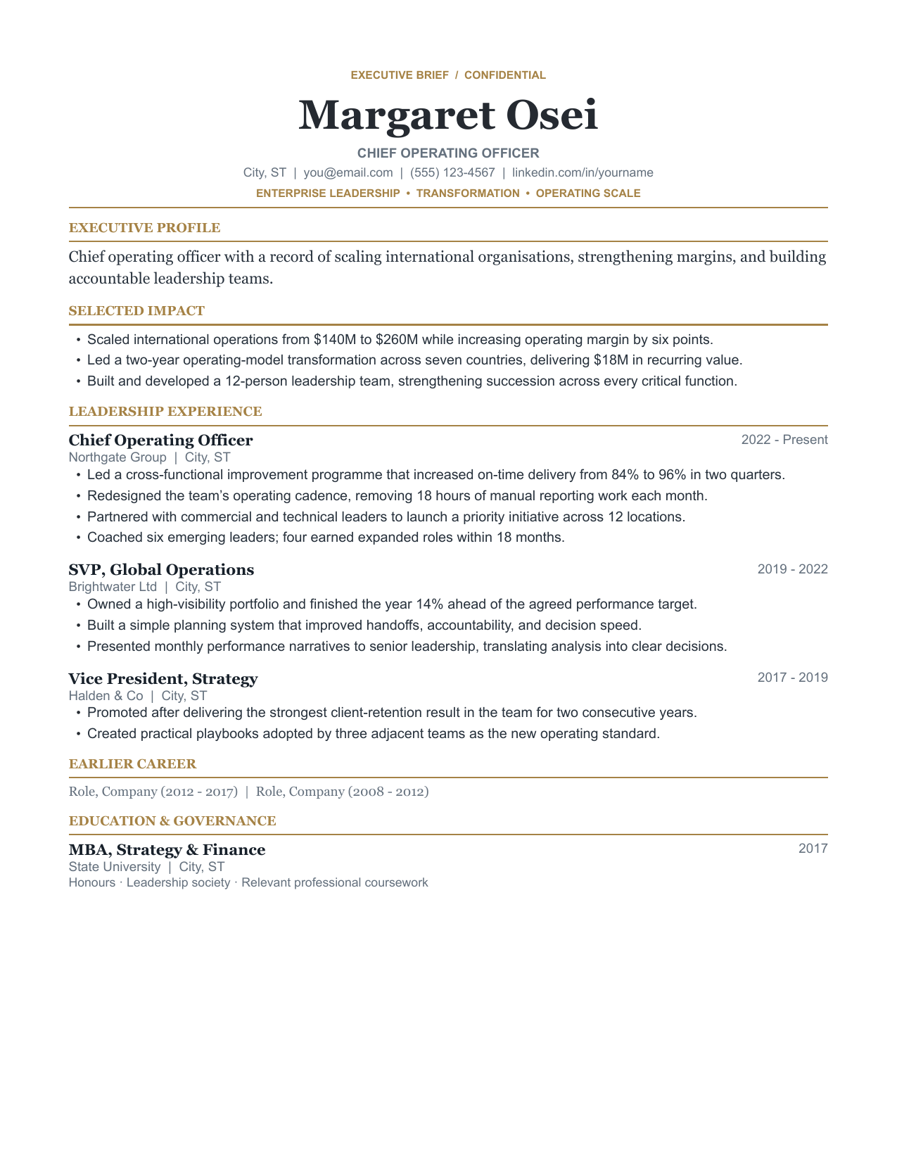 Executive resume template preview