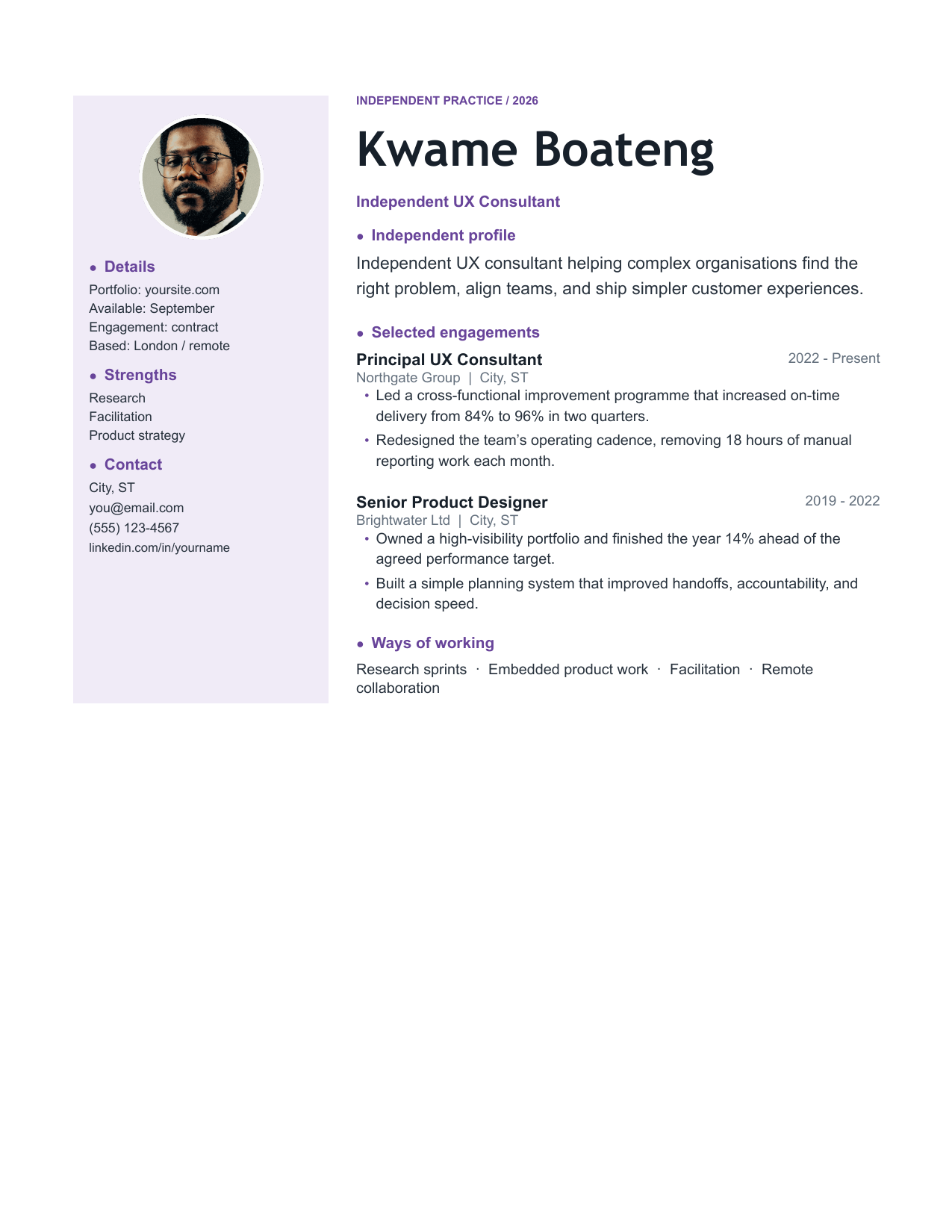 Folio resume template preview