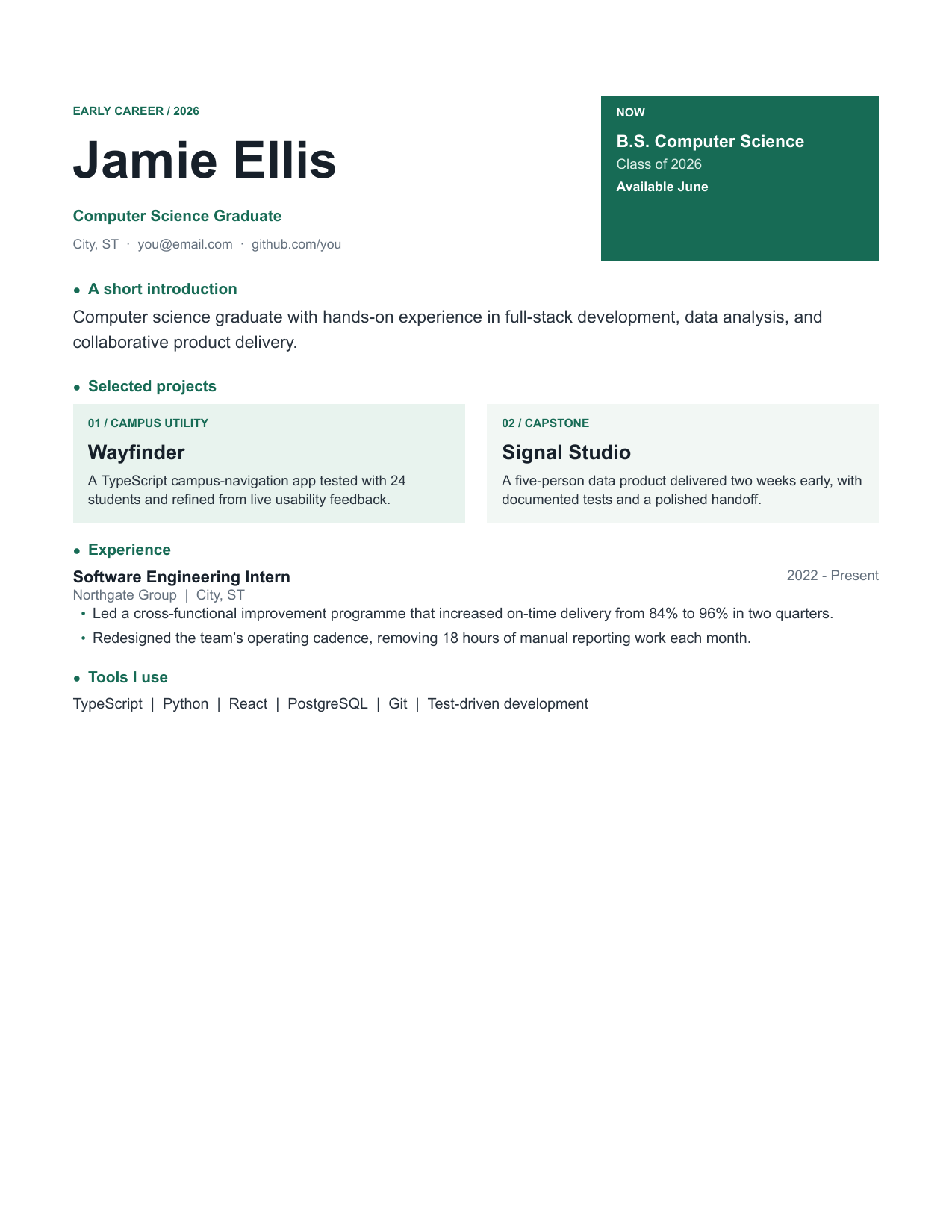 Graduate resume template preview