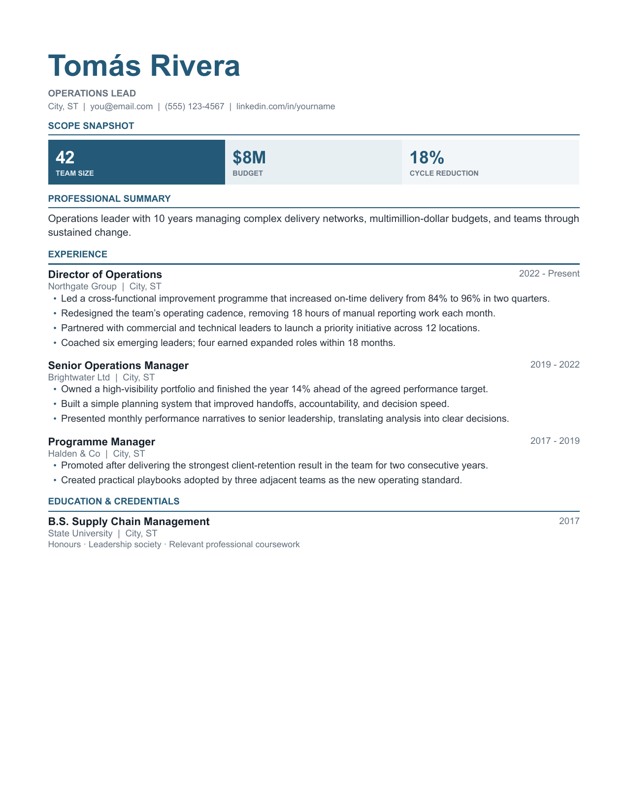 Metric resume template preview