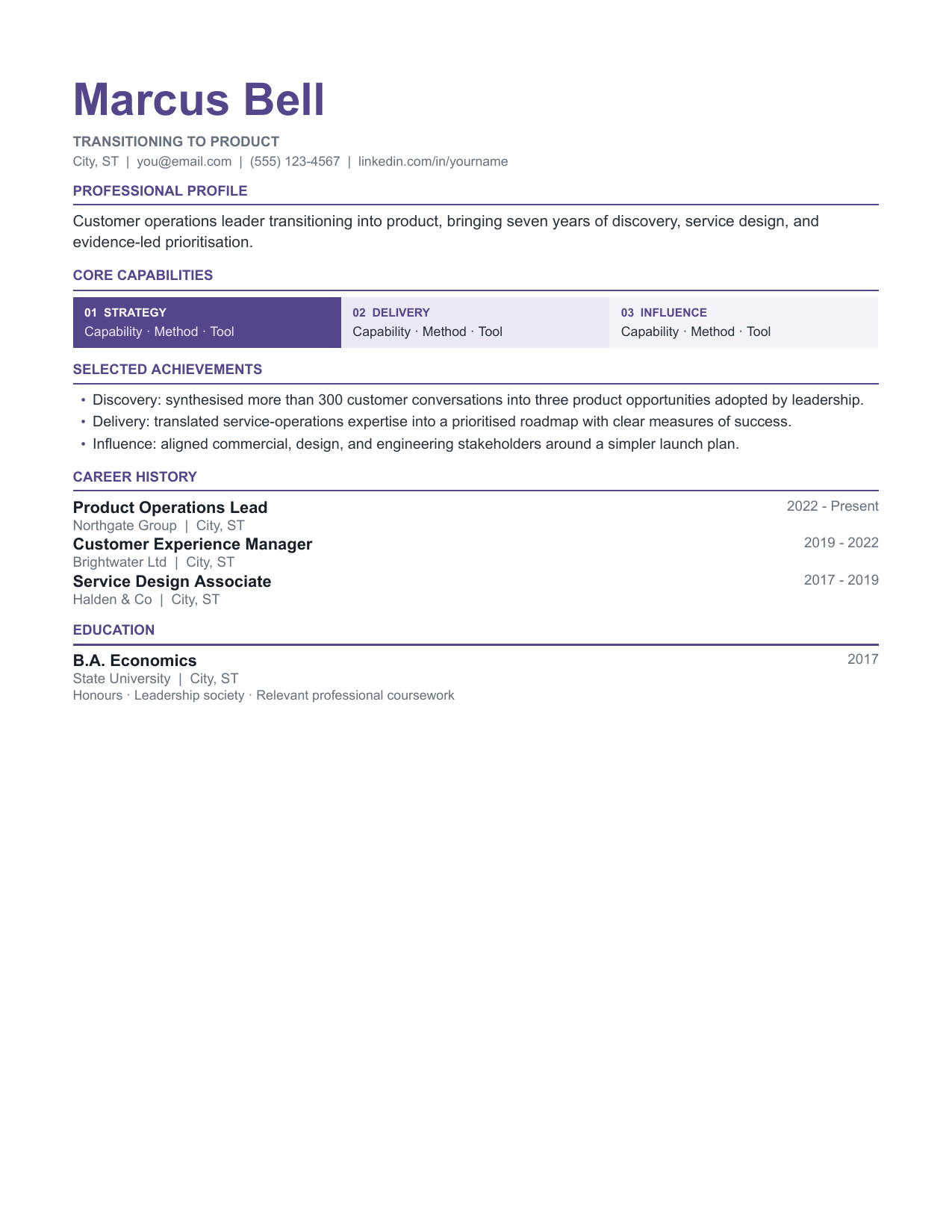 Pivot resume template preview