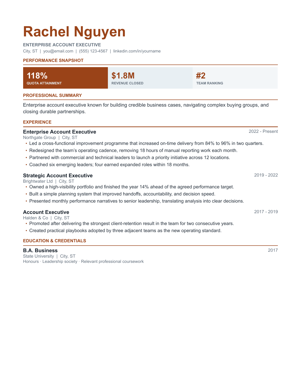 Quota resume template preview