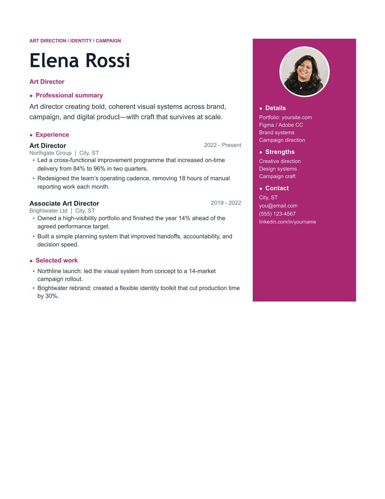Studio resume template preview